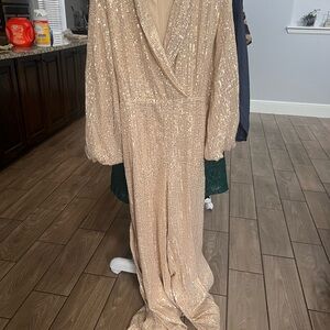 Chic Gold Sequin Belted Jumpsuit